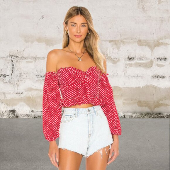 Lovers + Friends Arianna Top Red & White Dot Size Medium - Picture 1 of 7
